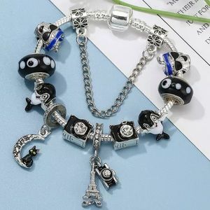 NEW Sterling Silver Black Dolphin Camera Charm Bracelet